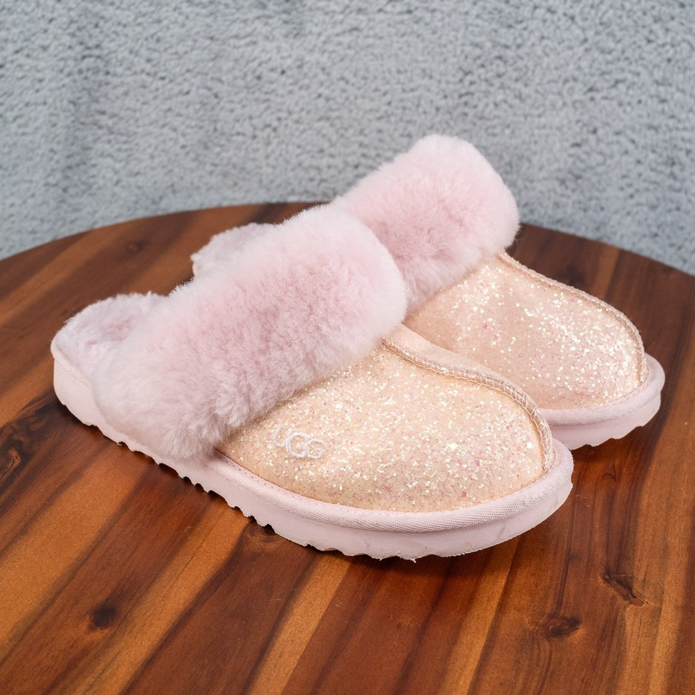 Kids UGG Cozy II Glitter Water Resistant Genuine Shearling Trim Slipper Size 5